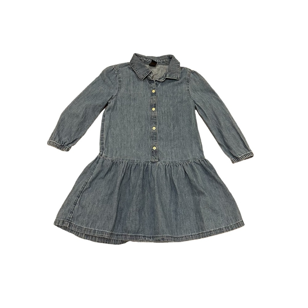 Gap Kids Girls Denim Chambray Shirt Dress Button Front Drop Waist Size Small